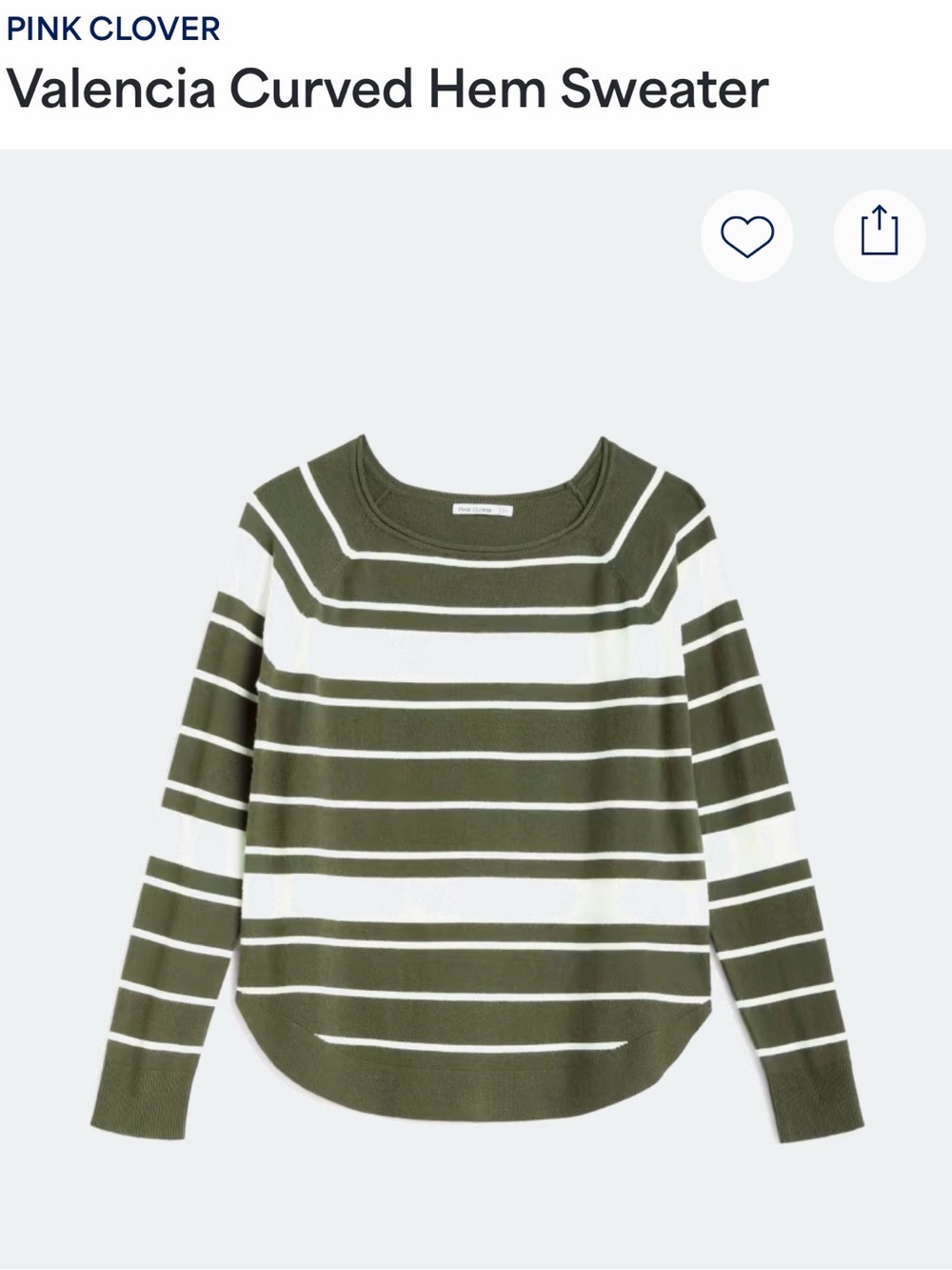 Pink Clover Valencia Curved Hem Sweater - Olive Stripe
